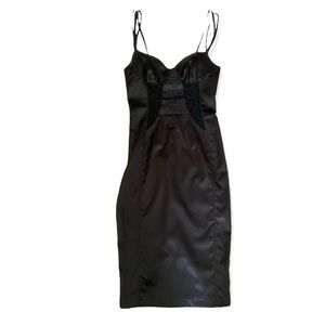Black corset sweetheart mid length silk dress size 24/38